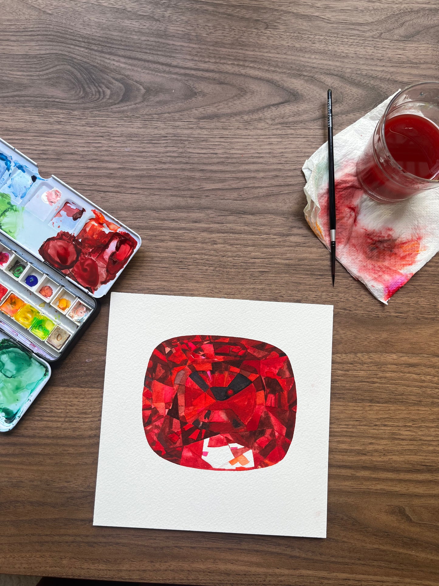Ruby Gemstone - Original Watercolor Painting - July Birthstone Gemstone Art