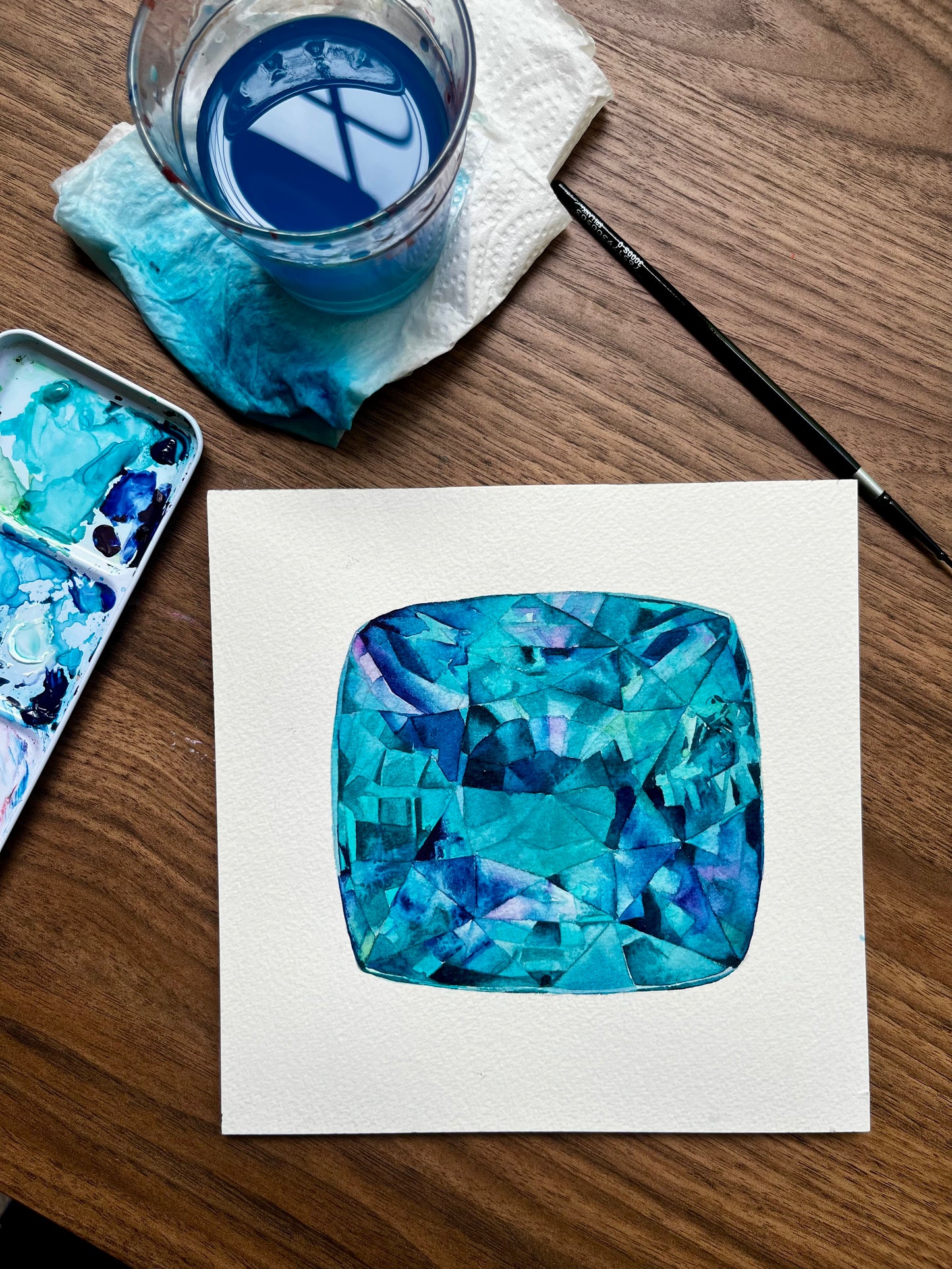 Alexandrite Gemstone - Original Watercolor Painting - June Birthstone Gemstone Art