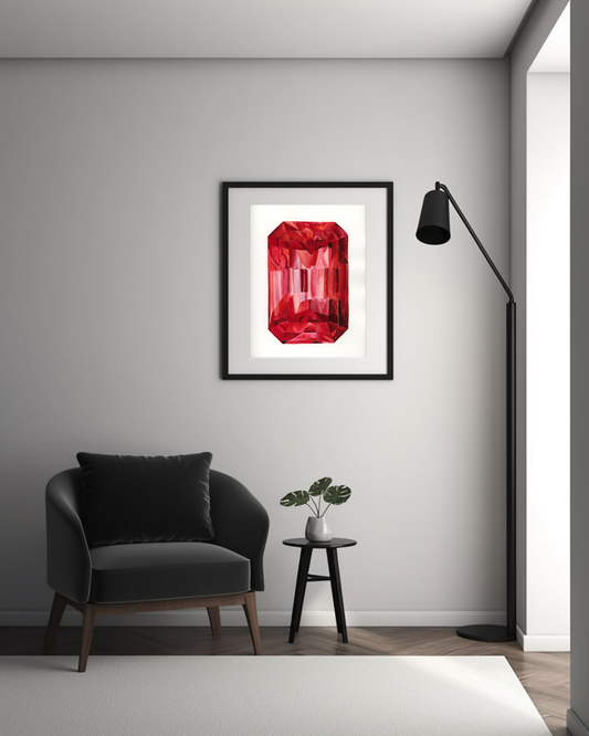 Electric Strawberry by Melissa Brooks. Vibrant gemstone painting done in watercolor. Sold as a giclee print.