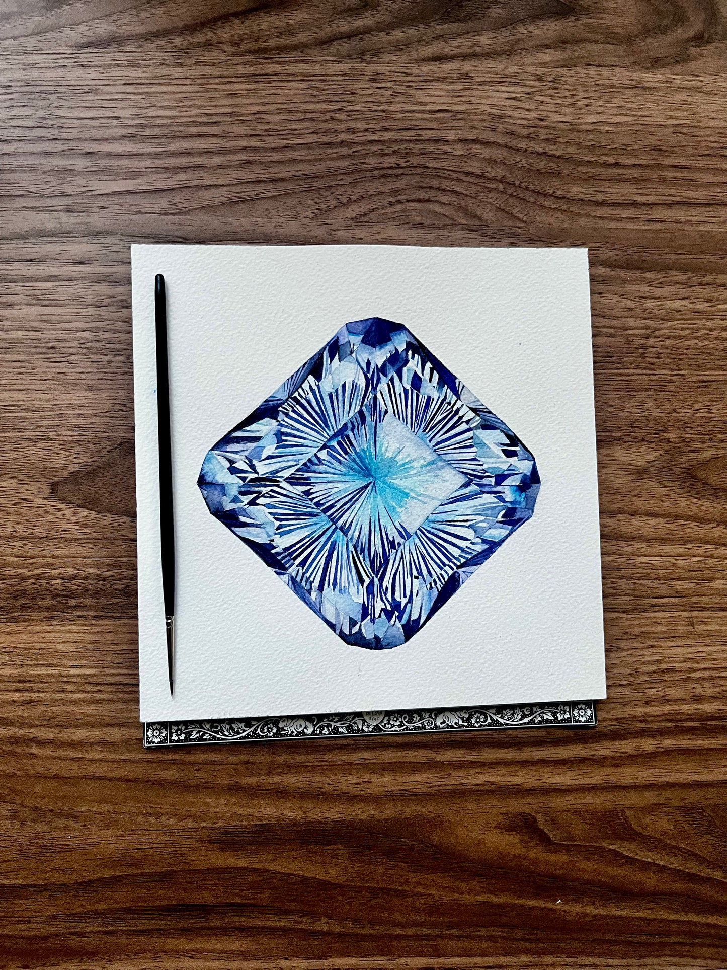 Tanzanite- Original Watercolor Painting - December Birthstone Gemstone Art