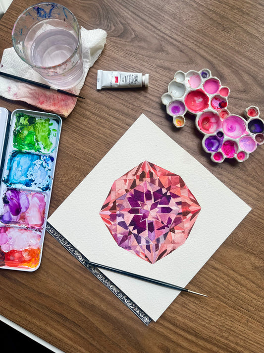 Tourmaline - Original Watercolor Painting - October Birthstone Gemstone Art