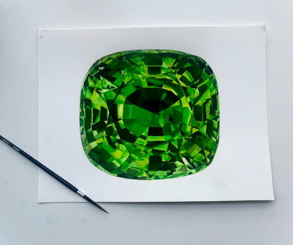 Peridot Gemstone - Original Watercolor Painting - August Birthstone Gemstone Art